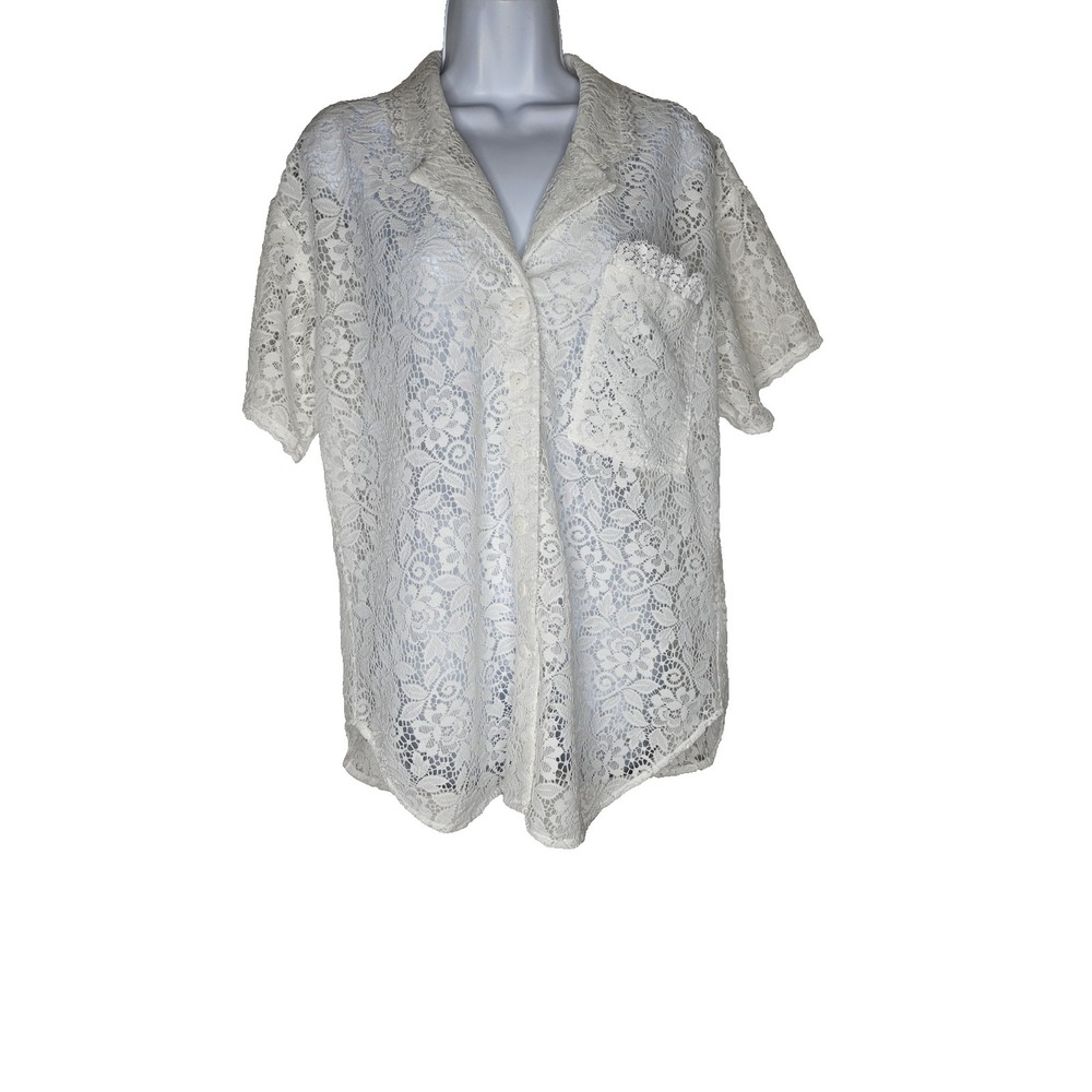 Gunne Sax Laceโ Blouse White Cottagecore Button Front Sheer Boho Top